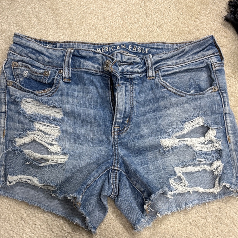 American Eagle Outfitters Women's Light Blue Ripped Jean Shorts